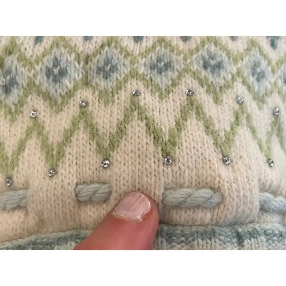 American Eagle Outfitters Wool Angora Blend Pale Blue Fair Isle Skinny Scarf